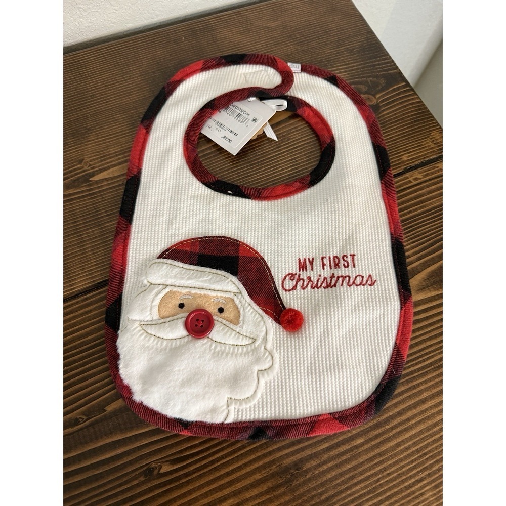 Mud Pie Baby's 1st Christmas‎ Santa Embroidered Bib NWT